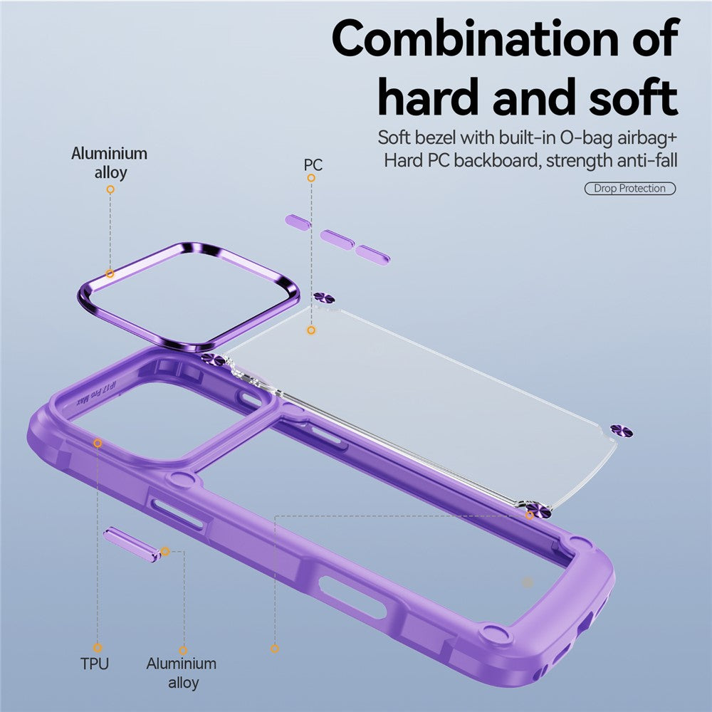 For iPhone 17 Pro Max Case Alloy Lens Frame PC + TPU Anti-Drop Phone Cover - Purple