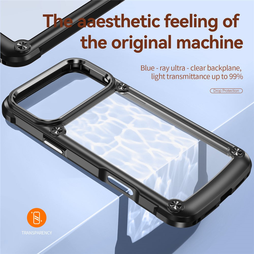 For iPhone 17 Pro Max Case Alloy Lens Frame PC + TPU Anti-Drop Phone Cover - Black