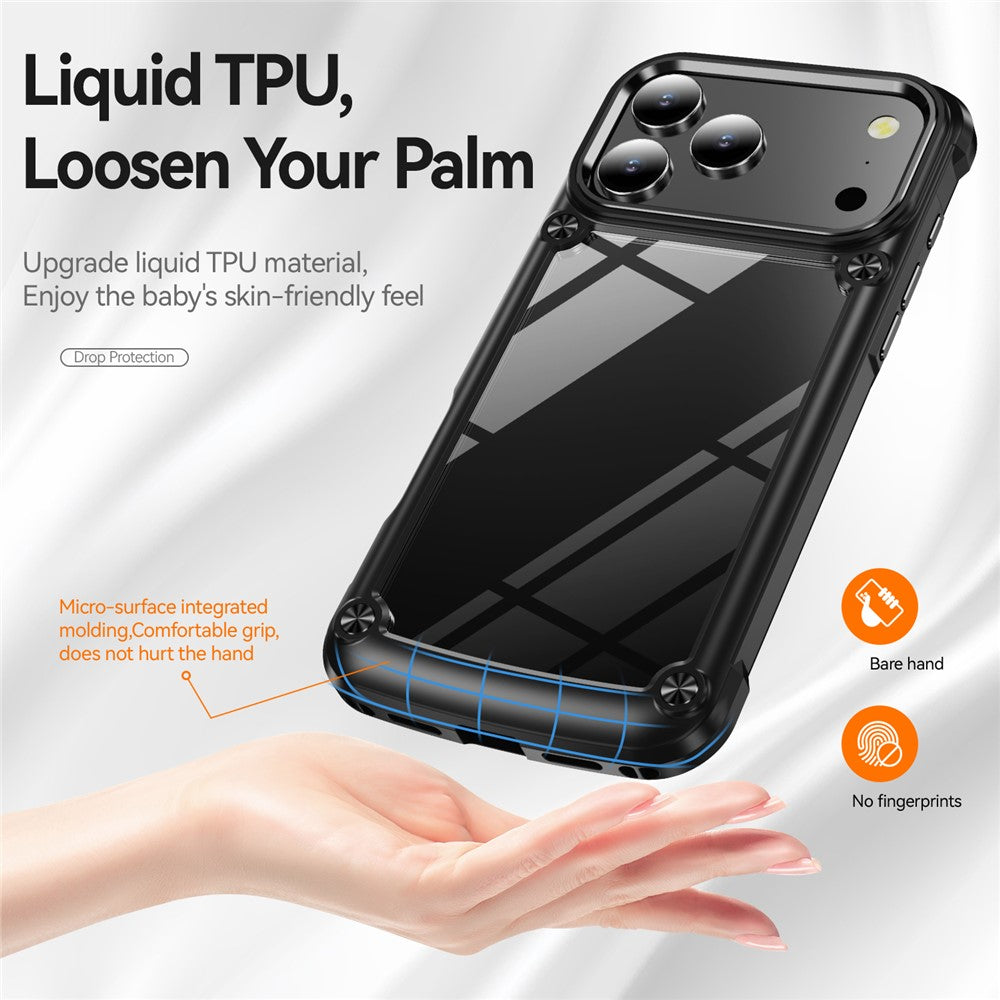 For iPhone 17 Pro Max Case Alloy Lens Frame PC + TPU Anti-Drop Phone Cover - Black