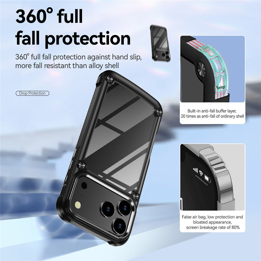 For iPhone 17 Pro Max Case Alloy Lens Frame PC + TPU Anti-Drop Phone Cover - Black