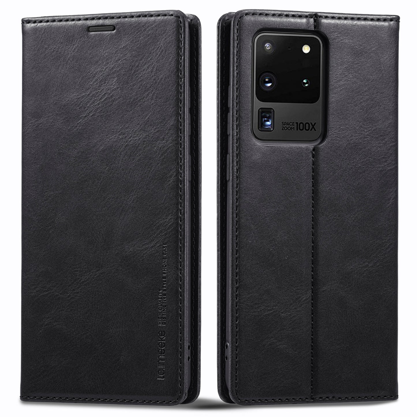LC.IMEEKE For Samsung Galaxy S20 Ultra PU Leather Magnetic Auto-absorbed Flip Case RFID Blocking Wallet Stand Phone Cover - Black