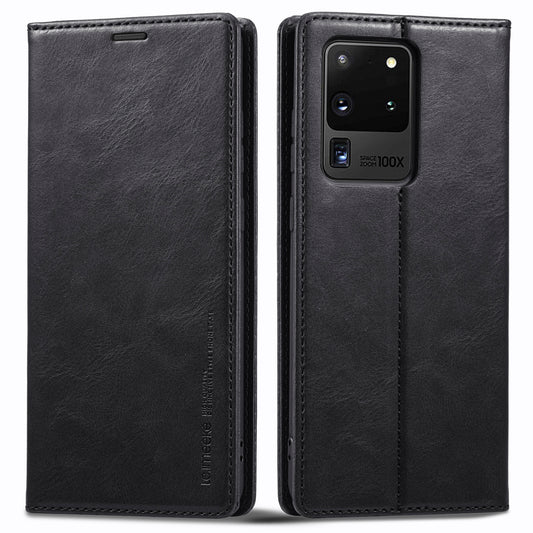 LC.IMEEKE For Samsung Galaxy S20 Ultra PU Leather Magnetic Auto-absorbed Flip Case RFID Blocking Wallet Stand Phone Cover - Black