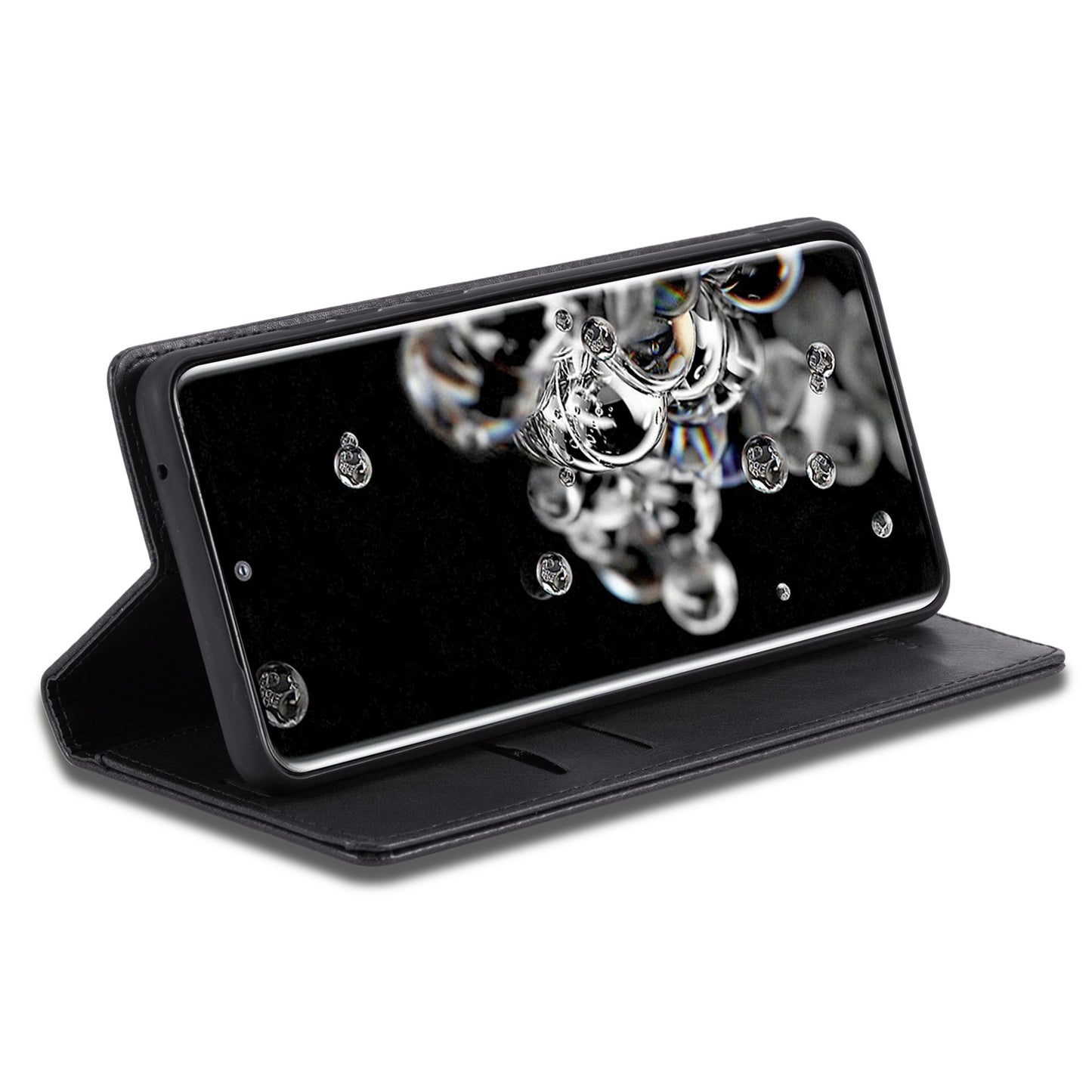 LC.IMEEKE For Samsung Galaxy S20 Ultra PU Leather Magnetic Auto-absorbed Flip Case RFID Blocking Wallet Stand Phone Cover - Black