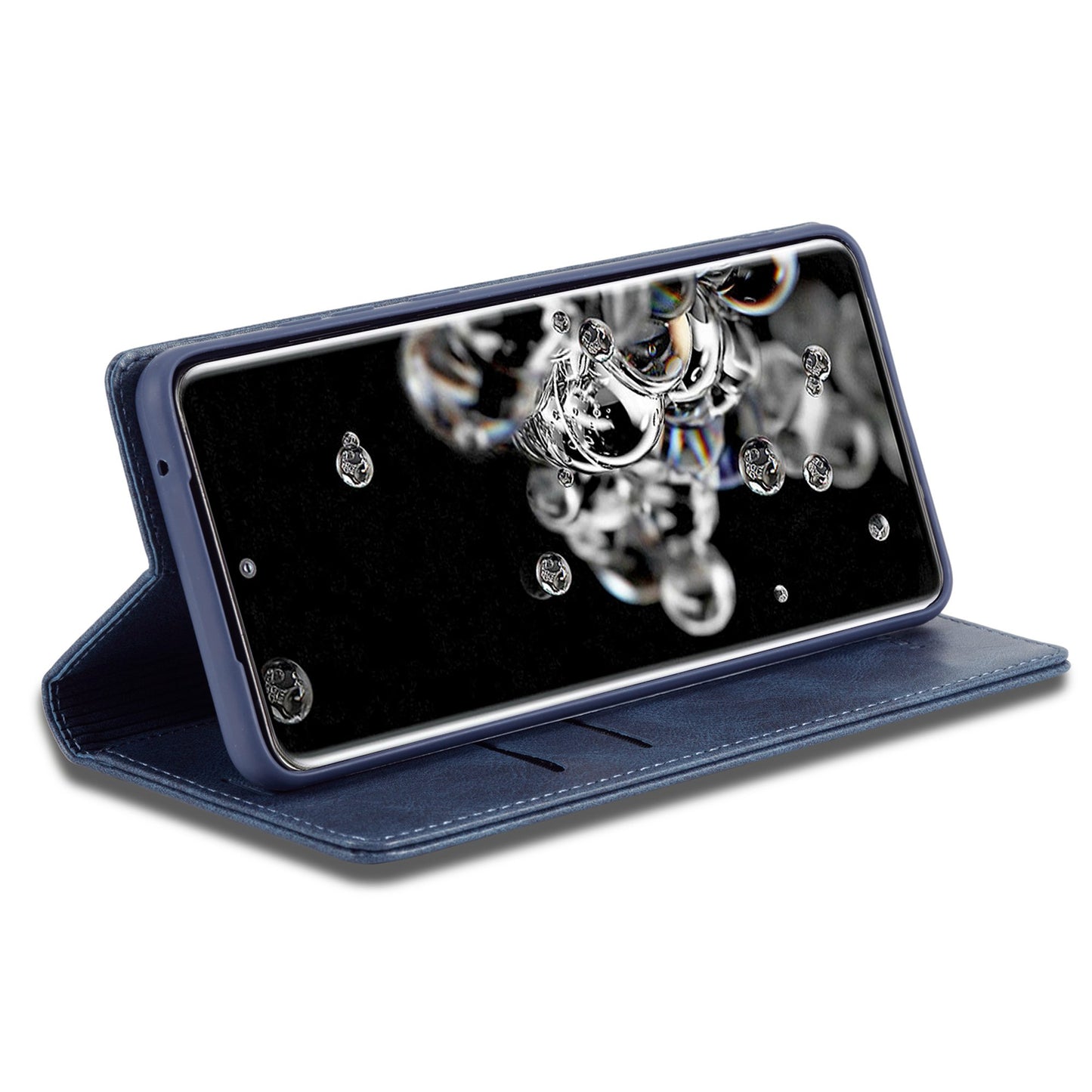 LC.IMEEKE For Samsung Galaxy S20 Ultra PU Leather Magnetic Auto-absorbed Flip Case RFID Blocking Wallet Stand Phone Cover - Blue