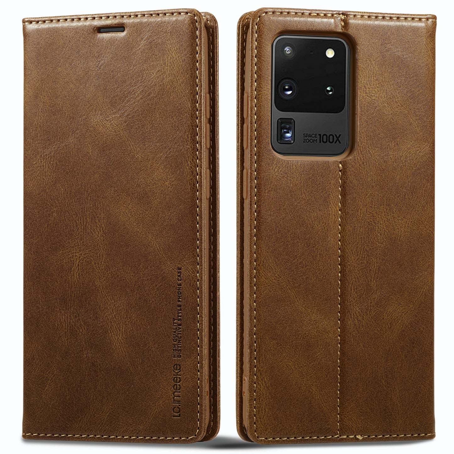 LC.IMEEKE For Samsung Galaxy S20 Ultra PU Leather Magnetic Auto-absorbed Flip Case RFID Blocking Wallet Stand Phone Cover - Brown