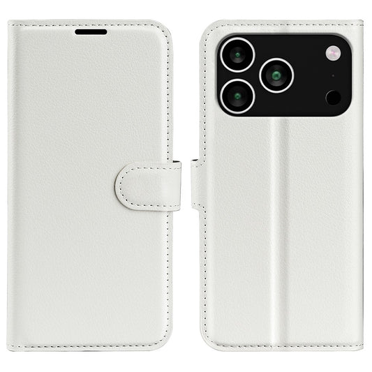 For iPhone 17 Pro Max Case Litchi Texture Shockproof Leather Wallet Phone Cover - White