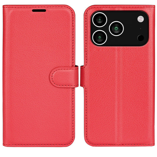 For iPhone 17 Pro Max Case Litchi Texture Shockproof Leather Wallet Phone Cover - Red