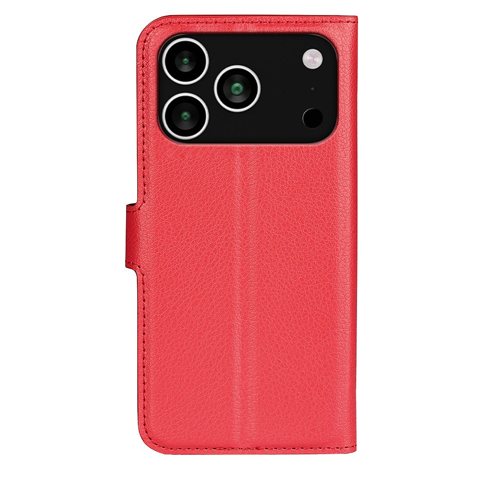 For iPhone 17 Pro Max Case Litchi Texture Shockproof Leather Wallet Phone Cover - Red