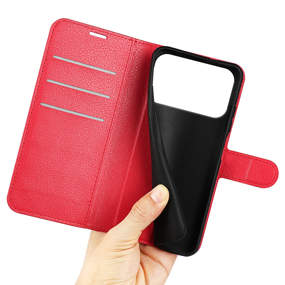 For iPhone 17 Pro Max Case Litchi Texture Shockproof Leather Wallet Phone Cover - Red