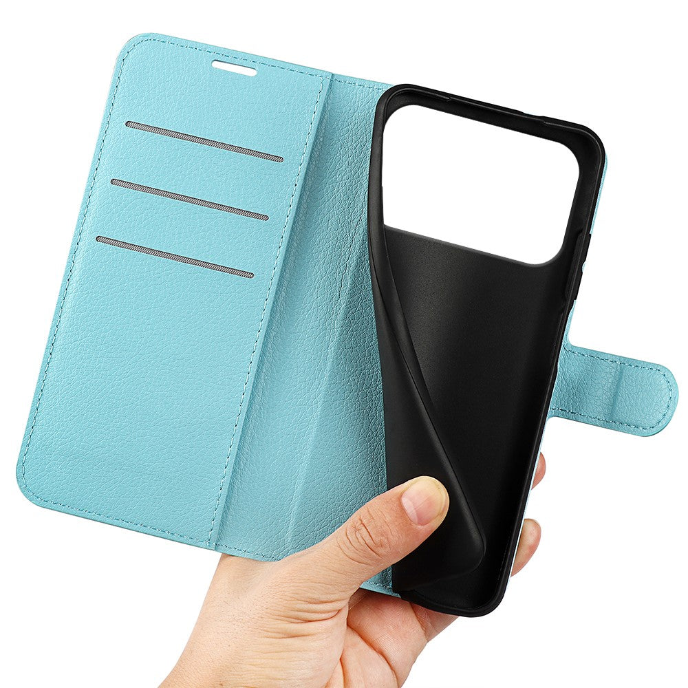 For iPhone 17 Pro Max Case Litchi Texture Shockproof Leather Wallet Phone Cover - Blue
