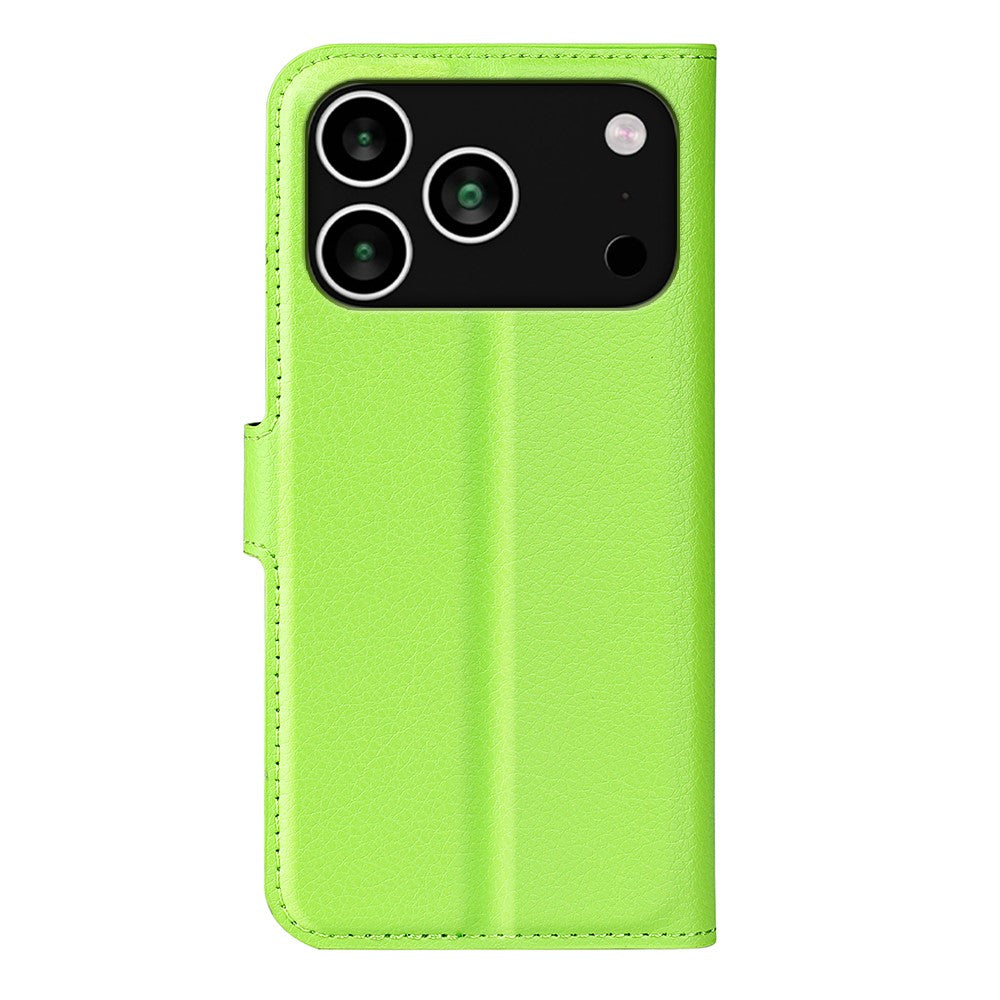 For iPhone 17 Pro Max Case Litchi Texture Shockproof Leather Wallet Phone Cover - Green