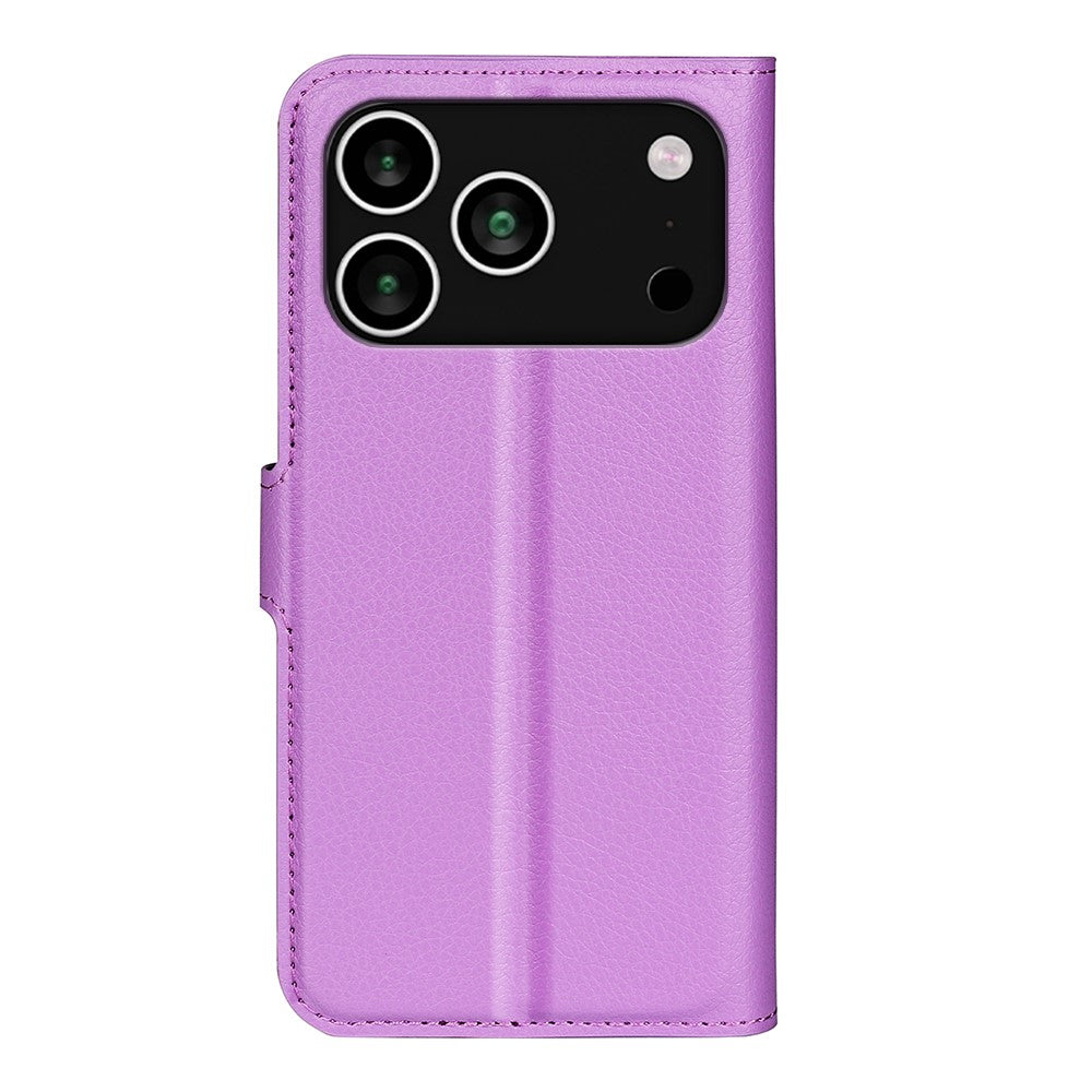 For iPhone 17 Pro Max Case Litchi Texture Shockproof Leather Wallet Phone Cover - Purple