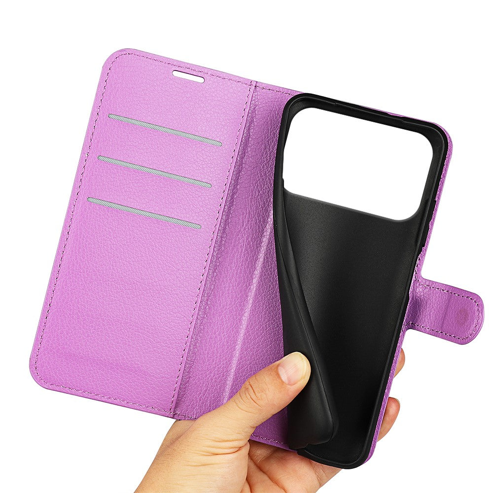 For iPhone 17 Pro Max Case Litchi Texture Shockproof Leather Wallet Phone Cover - Purple