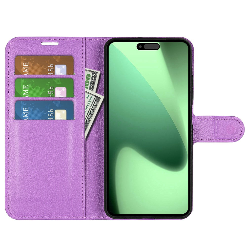 For iPhone 17 Pro Max Case Litchi Texture Shockproof Leather Wallet Phone Cover - Purple