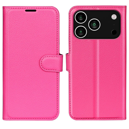 For iPhone 17 Pro Max Case Litchi Texture Shockproof Leather Wallet Phone Cover - Rose Red