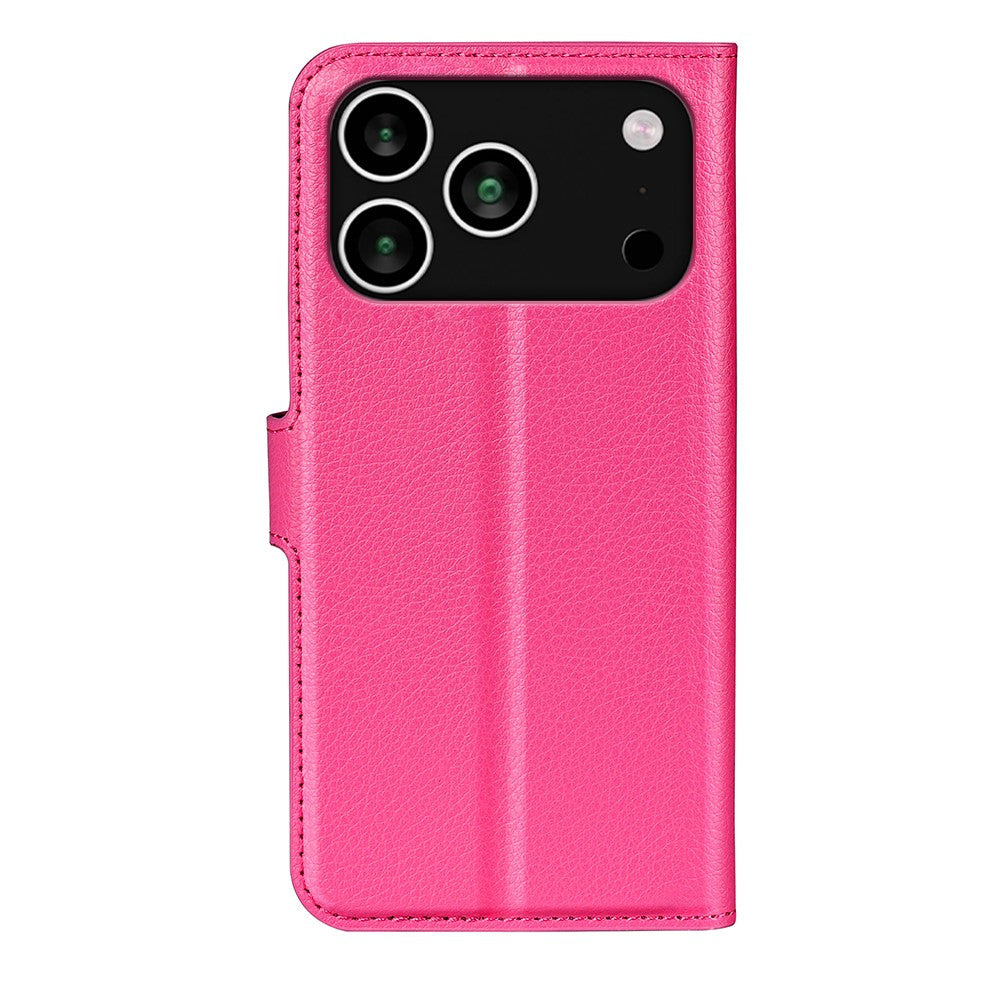 For iPhone 17 Pro Max Case Litchi Texture Shockproof Leather Wallet Phone Cover - Rose Red