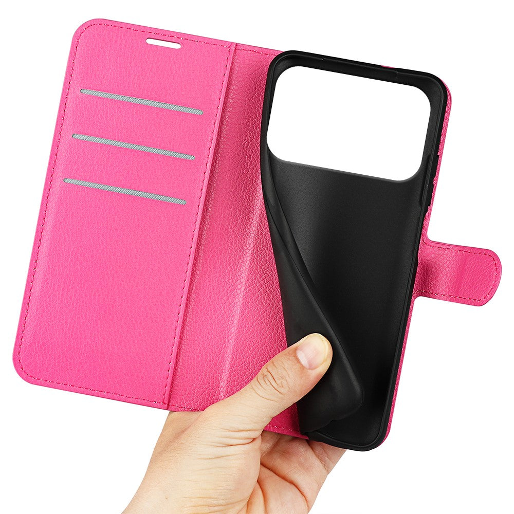 For iPhone 17 Pro Max Case Litchi Texture Shockproof Leather Wallet Phone Cover - Rose Red