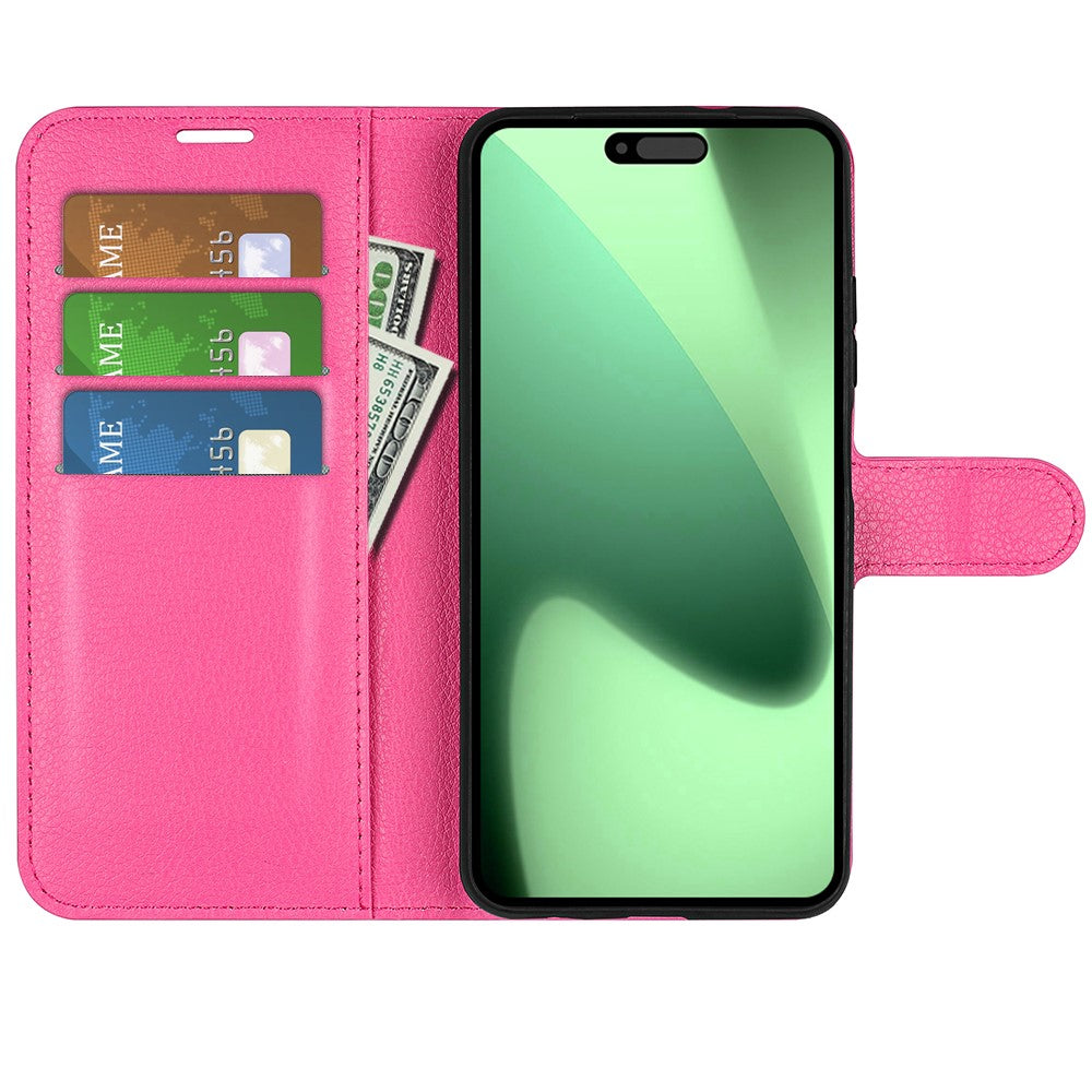 For iPhone 17 Pro Max Case Litchi Texture Shockproof Leather Wallet Phone Cover - Rose Red