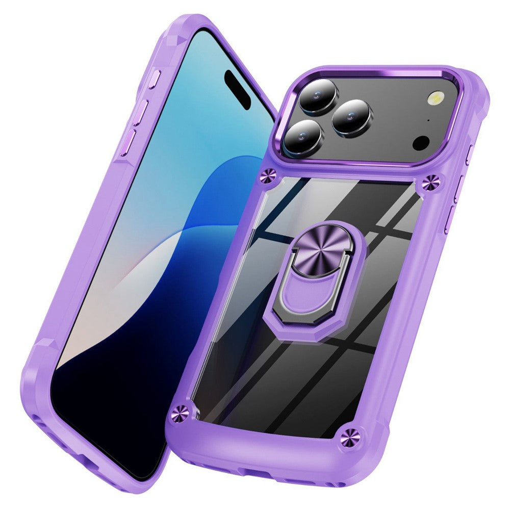For iPhone 17 Pro Max Case Alloy Lens Frame PC + TPU Kickstand Phone Back Cover - Red