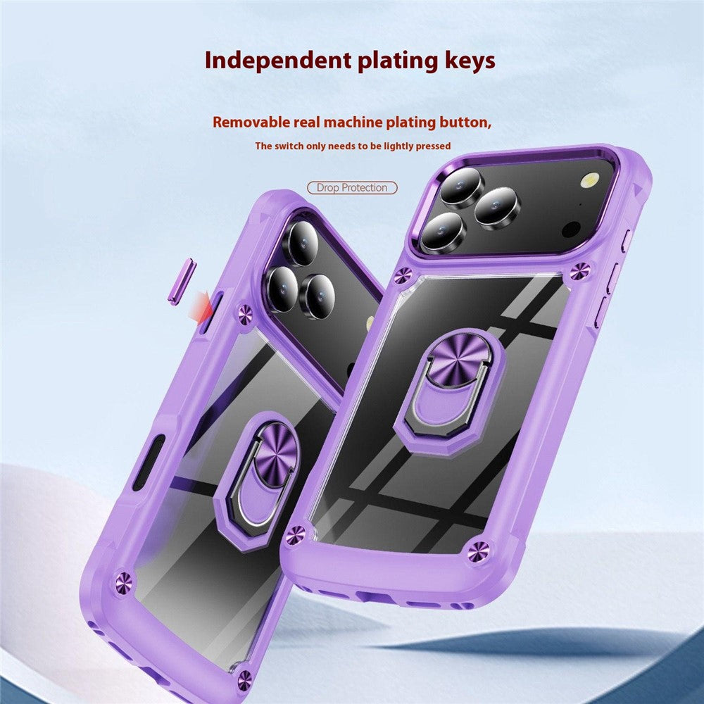 For iPhone 17 Pro Max Case Alloy Lens Frame PC + TPU Kickstand Phone Back Cover - Red