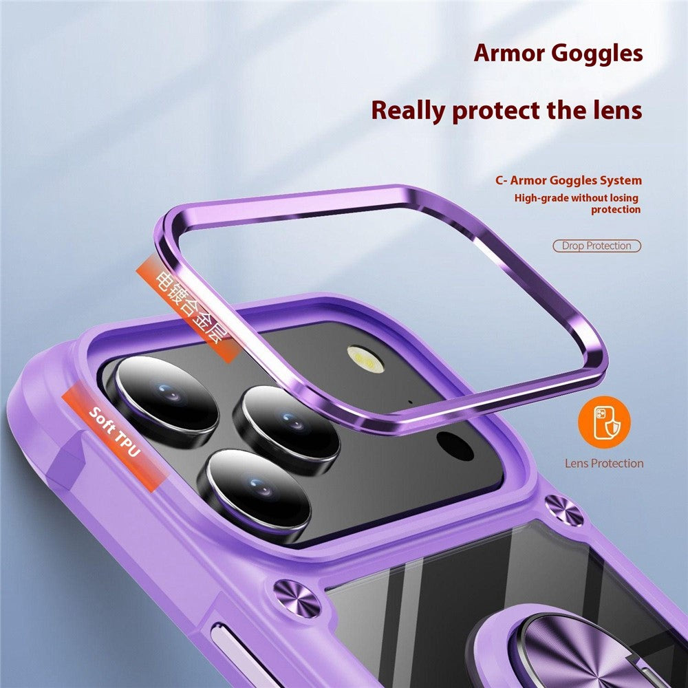 For iPhone 17 Pro Max Case Alloy Lens Frame PC + TPU Kickstand Phone Back Cover - Red