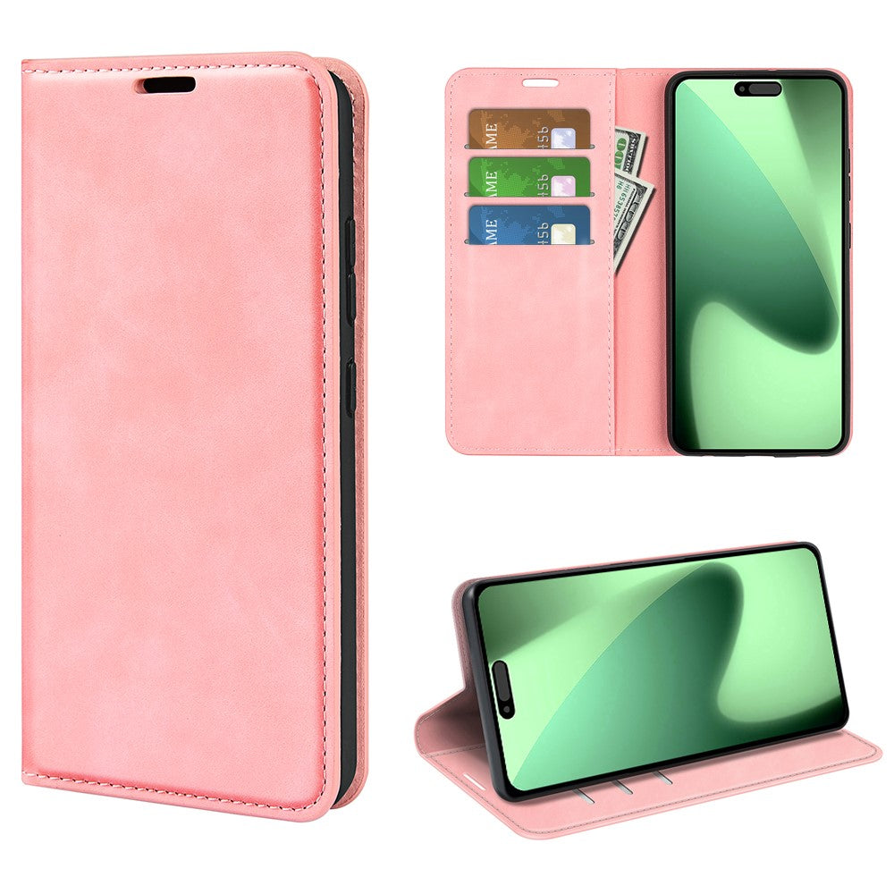 For iPhone 17 Pro Max Case Skin Touch Leather Wallet Phone Cover - Pink