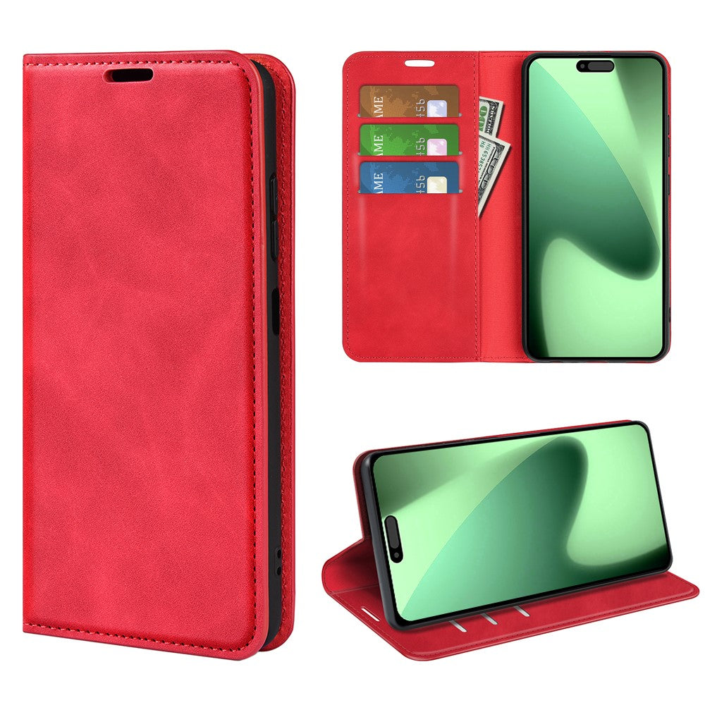 For iPhone 17 Pro Max Case Skin Touch Leather Wallet Phone Cover - Red