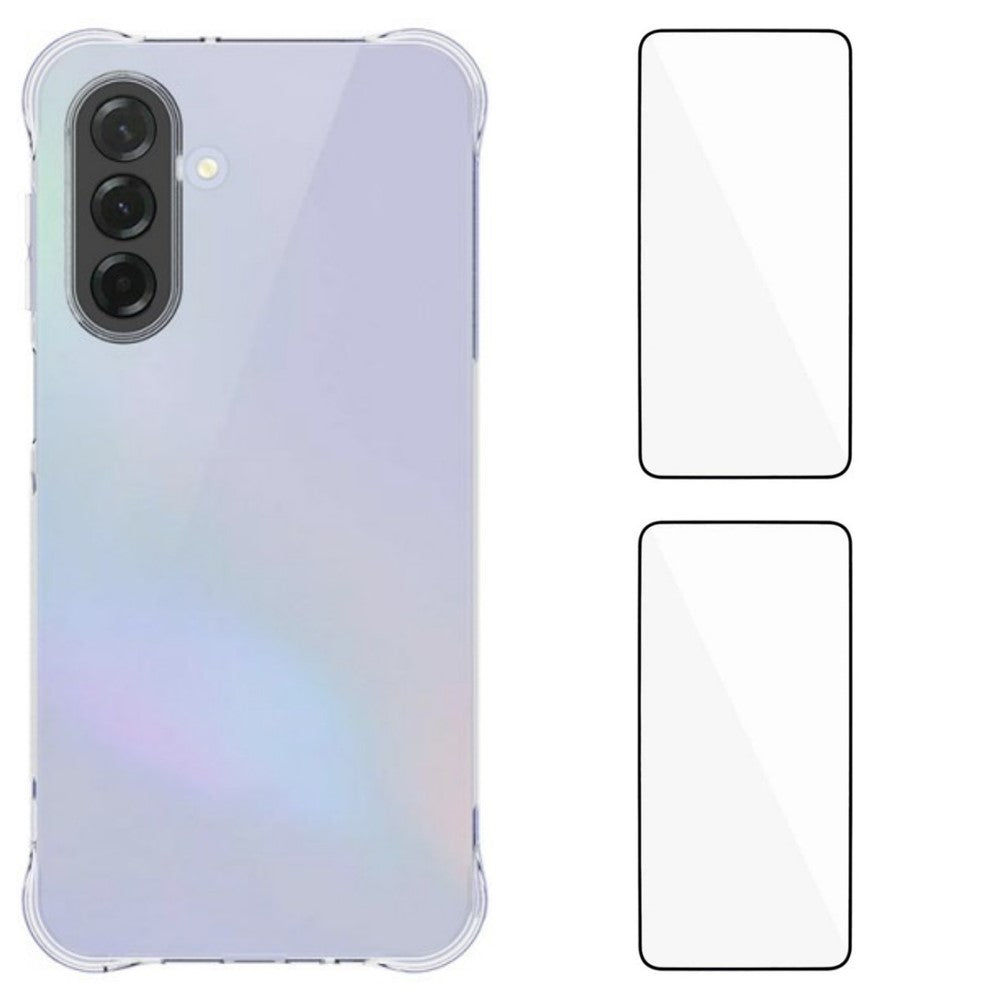 For Samsung Galaxy A17 5G TPU Case WANLONFENG WL2 Series 2.0mm Phone Cover with 2Pcs Tempered Glass Films - Transparent