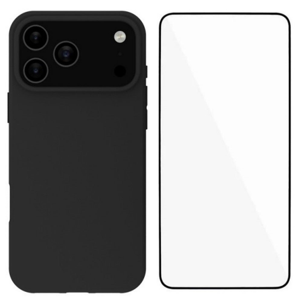 For iPhone 17 Pro Max TPU Case WANLONFENG MS Series Matte Back Cover with Tempered Glass (Big Hole Lens) - Black