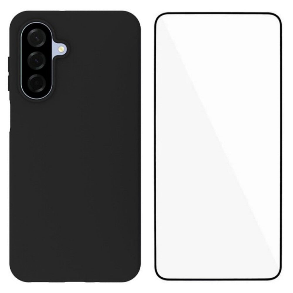 For Samsung Galaxy A17 5G TPU Case WANLONFENG MS Series Matte Back Cover with Tempered Glass (Big Hole Lens) - Black