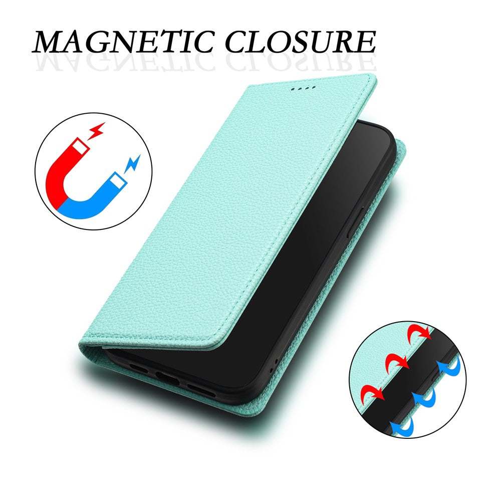 For iPhone 17 Pro Max Wallet Case RFID Blocking Litchi Texture Leather Mobile Cover - Mint Green
