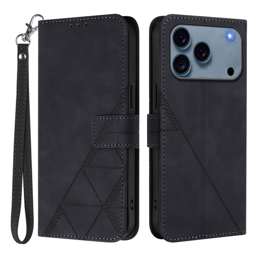 For iPhone 17 Pro Max Leather Case with Hand Strap Wallet Stand Phone Cover - Black