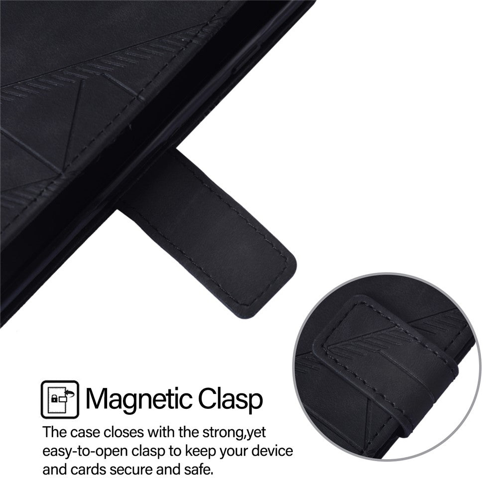 For iPhone 17 Pro Max Leather Case with Hand Strap Wallet Stand Phone Cover - Black