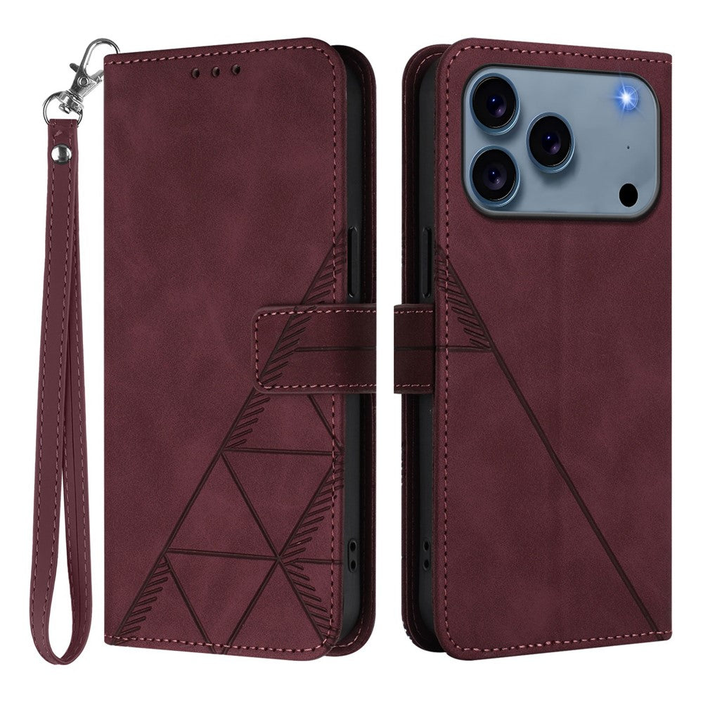 For iPhone 17 Pro Max Leather Case with Hand Strap Wallet Stand Phone Cover - Wine Red