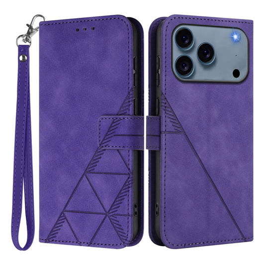 For iPhone 17 Pro Max Leather Case with Hand Strap Wallet Stand Phone Cover - Purple