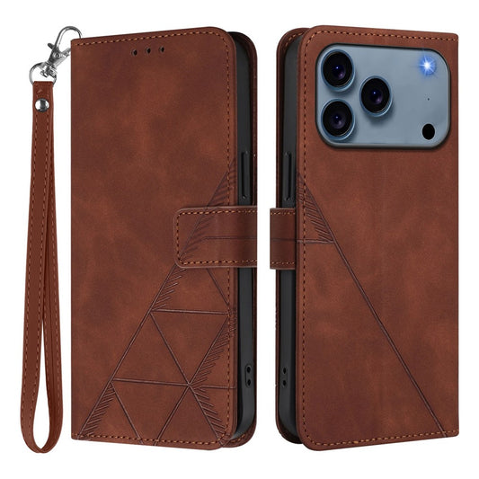 For iPhone 17 Pro Max Leather Case with Hand Strap Wallet Stand Phone Cover - Brown