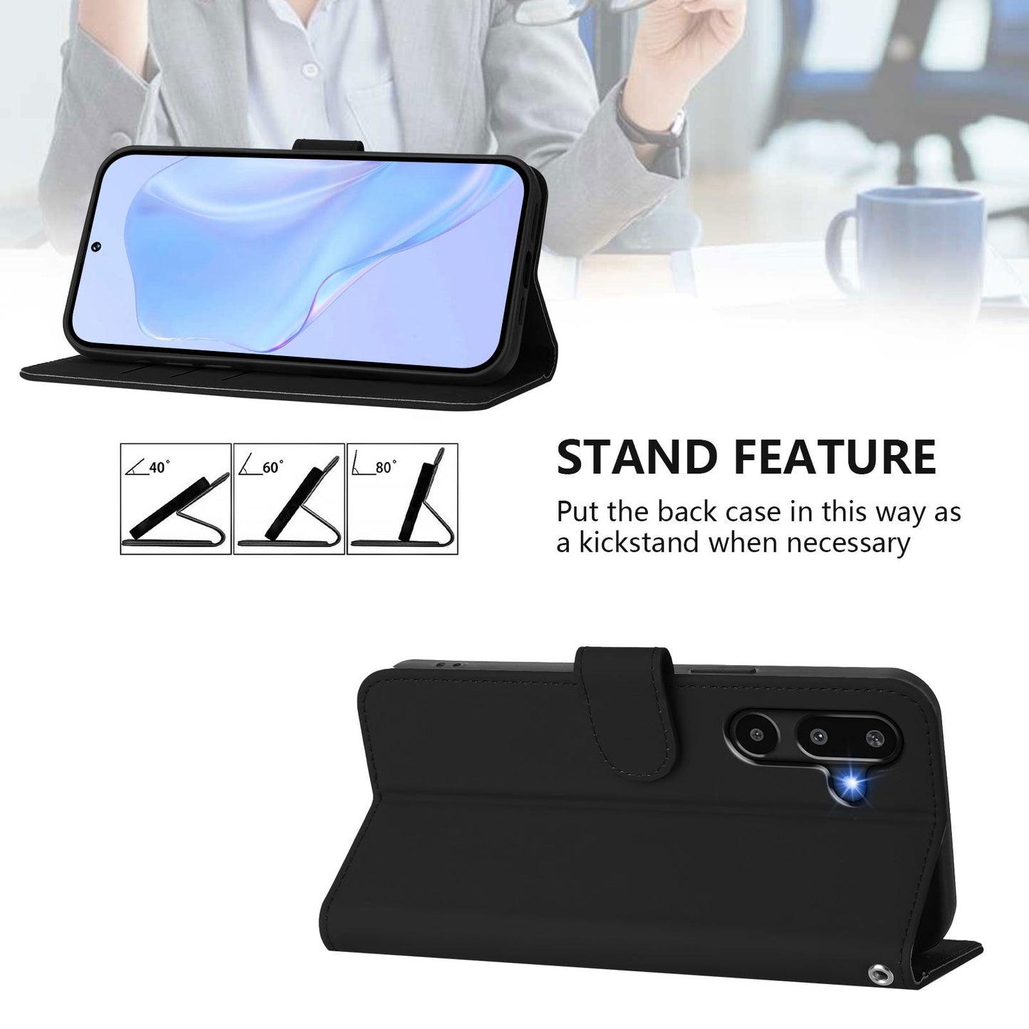 For Samsung Galaxy M16 5G / Galaxy F16 5G Case Solid Color Wallet Leather Phone Cover with Strap - Black