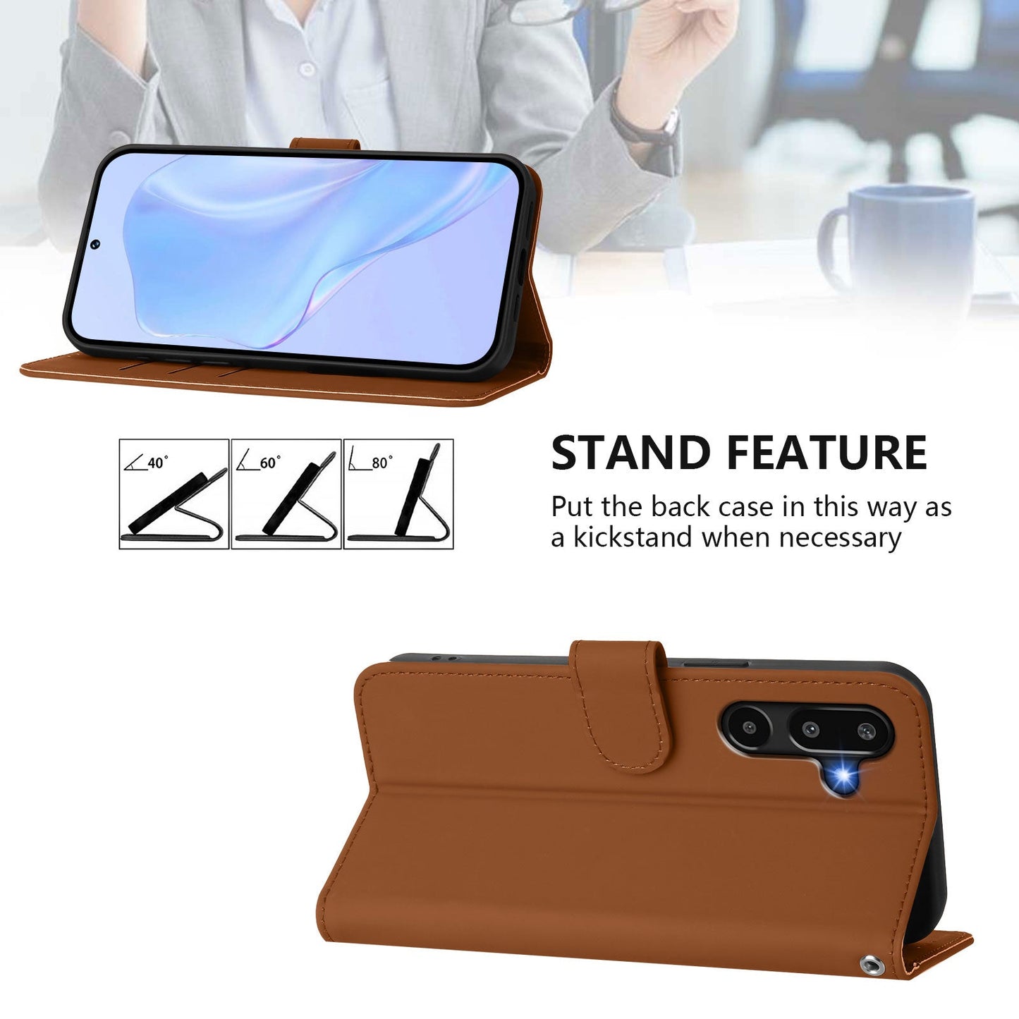 For Samsung Galaxy M16 5G / Galaxy F16 5G Case Solid Color Wallet Leather Phone Cover with Strap - Brown