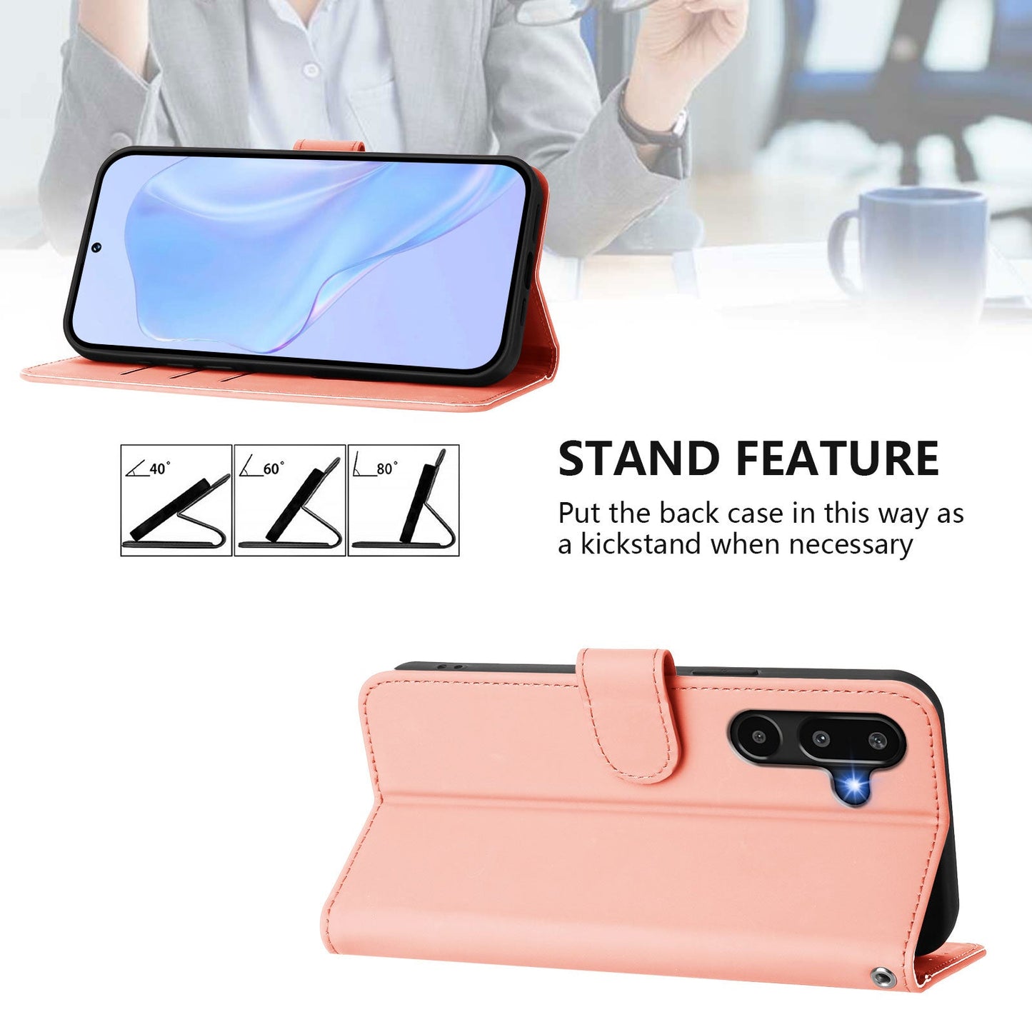 For Samsung Galaxy M16 5G / Galaxy F16 5G Case Solid Color Wallet Leather Phone Cover with Strap - Pink