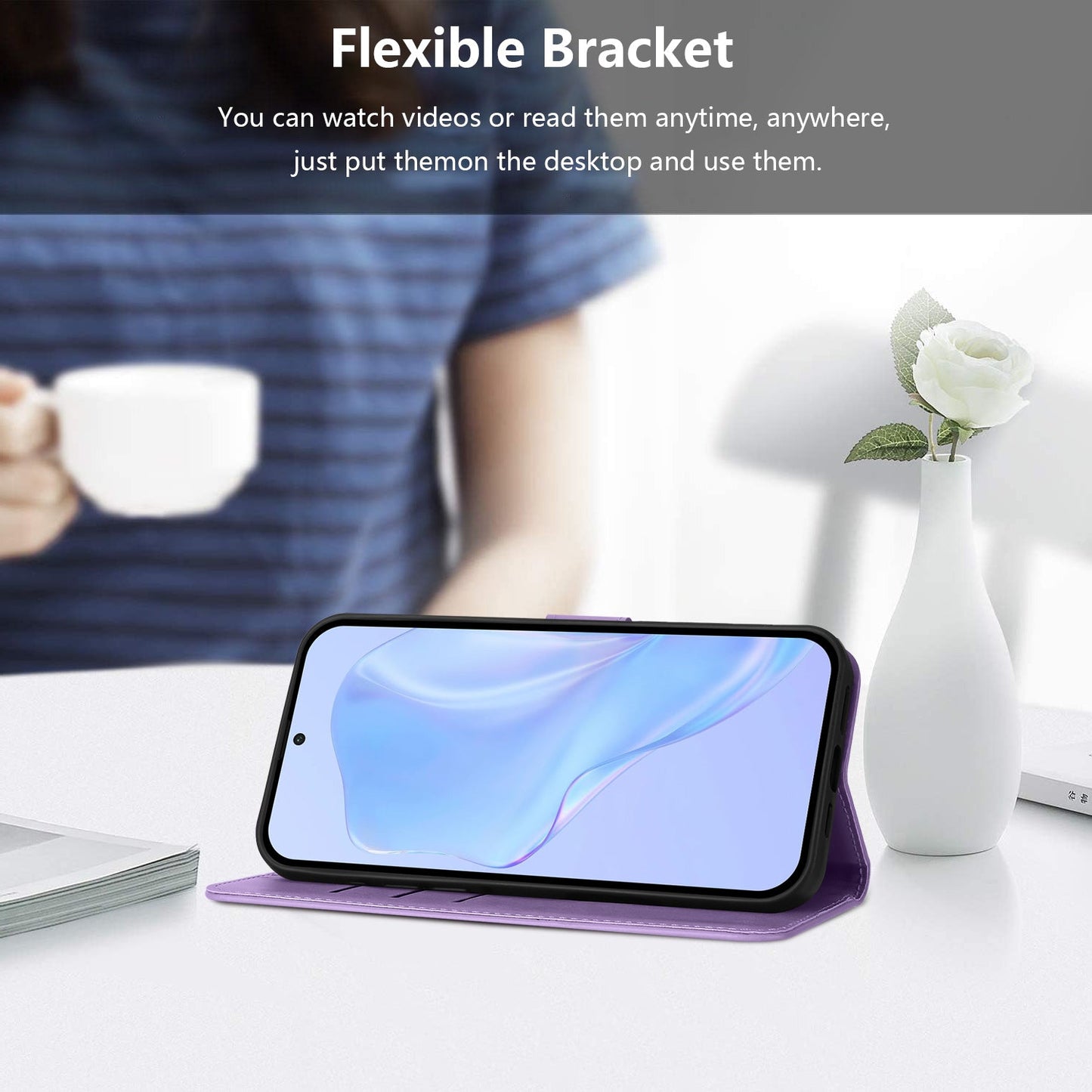 For Samsung Galaxy M16 5G / Galaxy F16 5G Case Solid Color Wallet Leather Phone Cover with Strap - Lavender