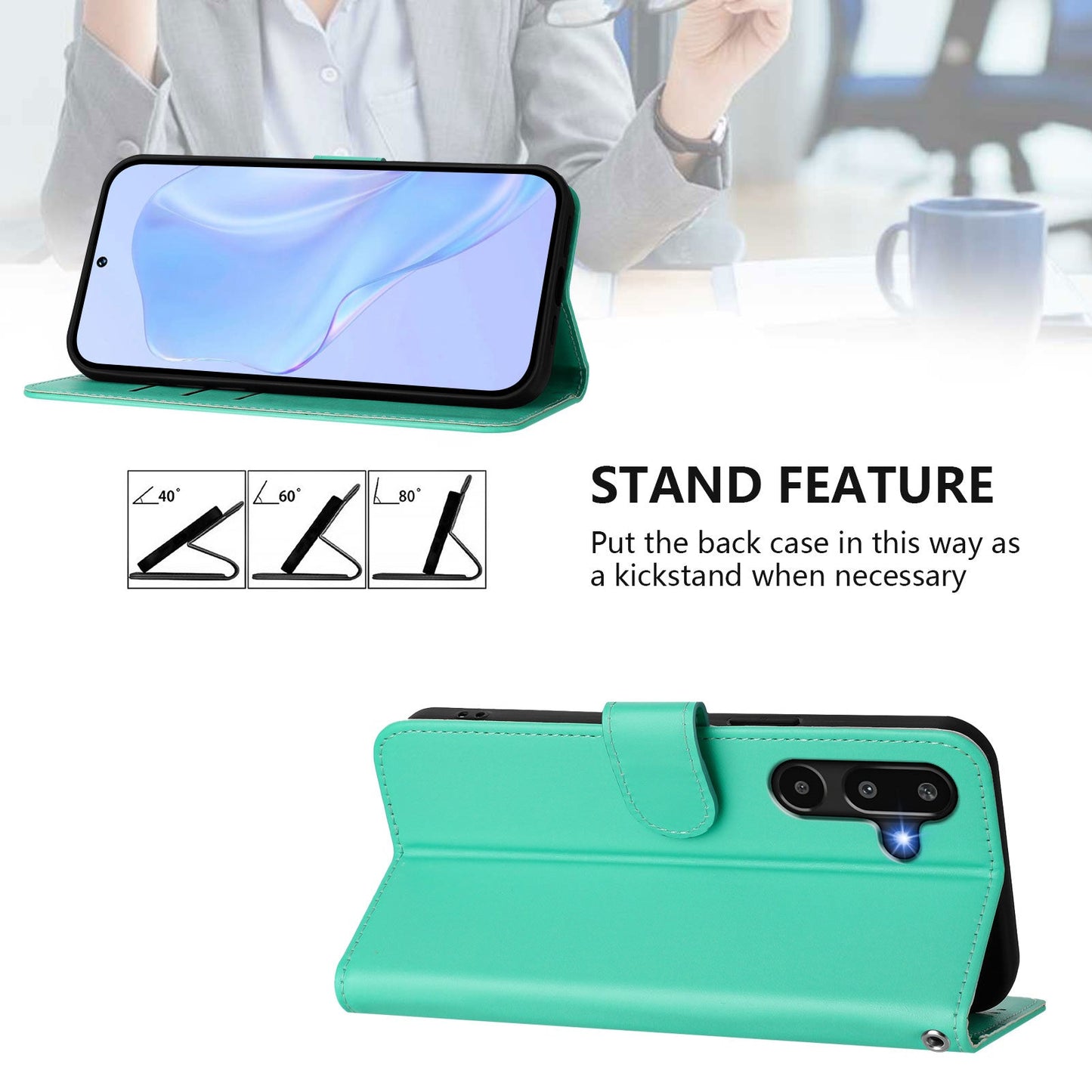For Samsung Galaxy M16 5G / Galaxy F16 5G Case Solid Color Wallet Leather Phone Cover with Strap - Green