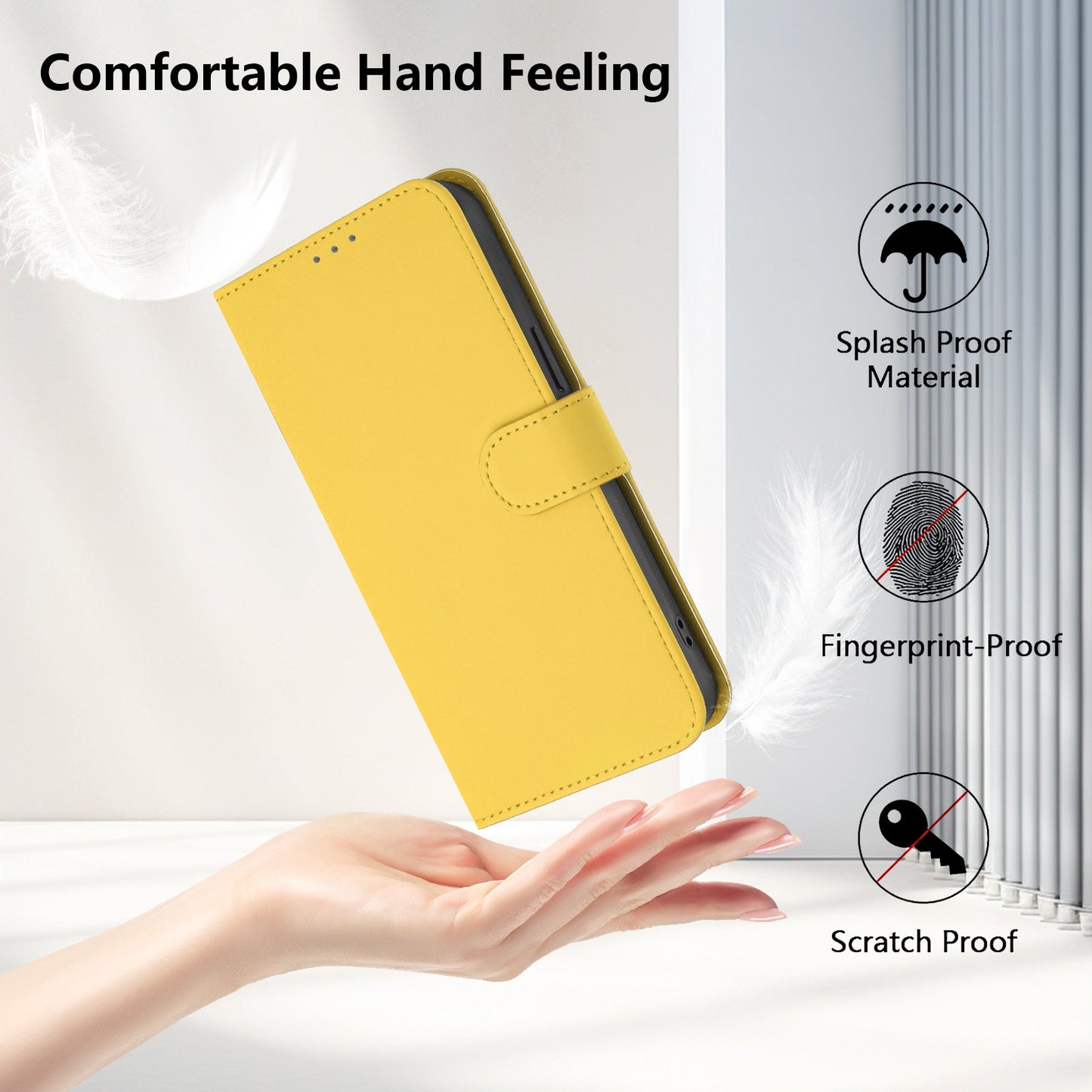 For Samsung Galaxy M16 5G / Galaxy F16 5G Case Solid Color Wallet Leather Phone Cover with Strap - Lemon