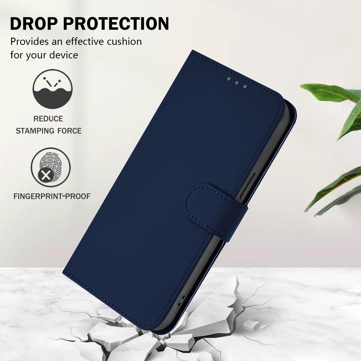 For Samsung Galaxy M16 5G / Galaxy F16 5G Case Solid Color Wallet Leather Phone Cover with Strap - Navy Blue