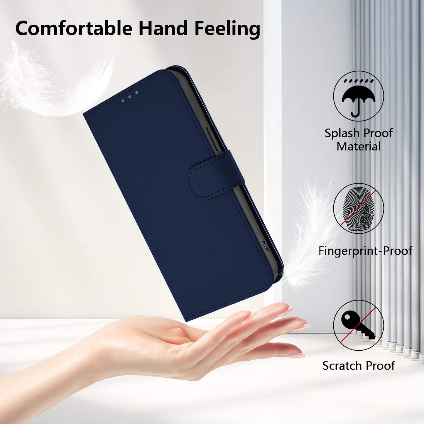 For Samsung Galaxy M16 5G / Galaxy F16 5G Case Solid Color Wallet Leather Phone Cover with Strap - Navy Blue