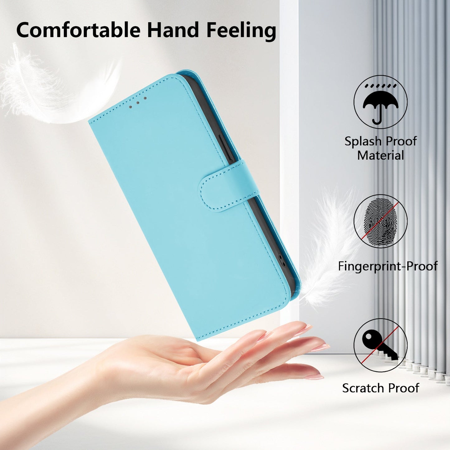 For Samsung Galaxy M16 5G / Galaxy F16 5G Case Solid Color Wallet Leather Phone Cover with Strap - Sky Blue