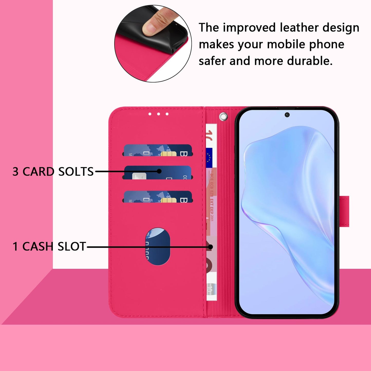 For Samsung Galaxy M16 5G / Galaxy F16 5G Case Solid Color Wallet Leather Phone Cover with Strap - Rose Red