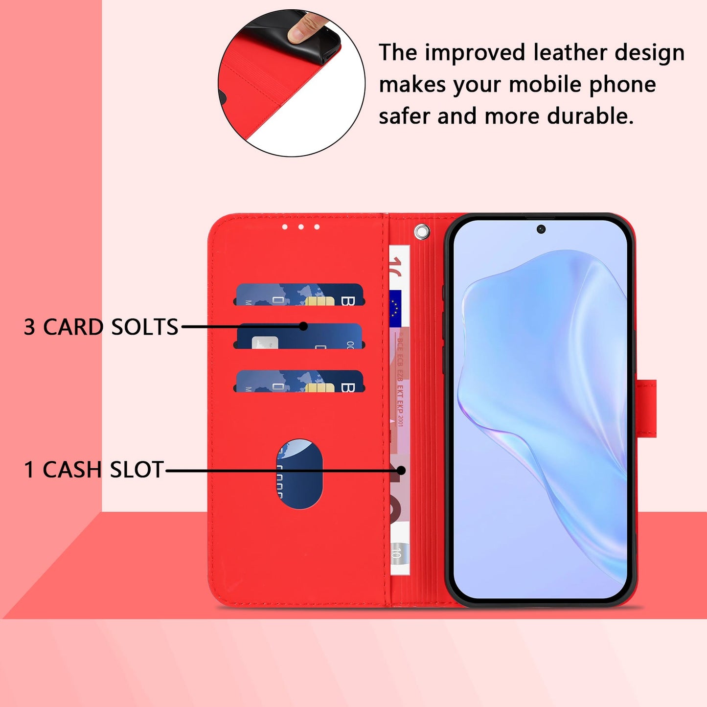 For Samsung Galaxy M16 5G / Galaxy F16 5G Case Solid Color Wallet Leather Phone Cover with Strap - Bright Red