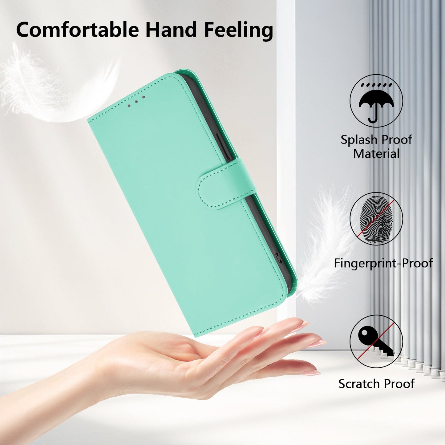For Samsung Galaxy M16 5G / Galaxy F16 5G Case Solid Color Wallet Leather Phone Cover with Strap - Mint Green