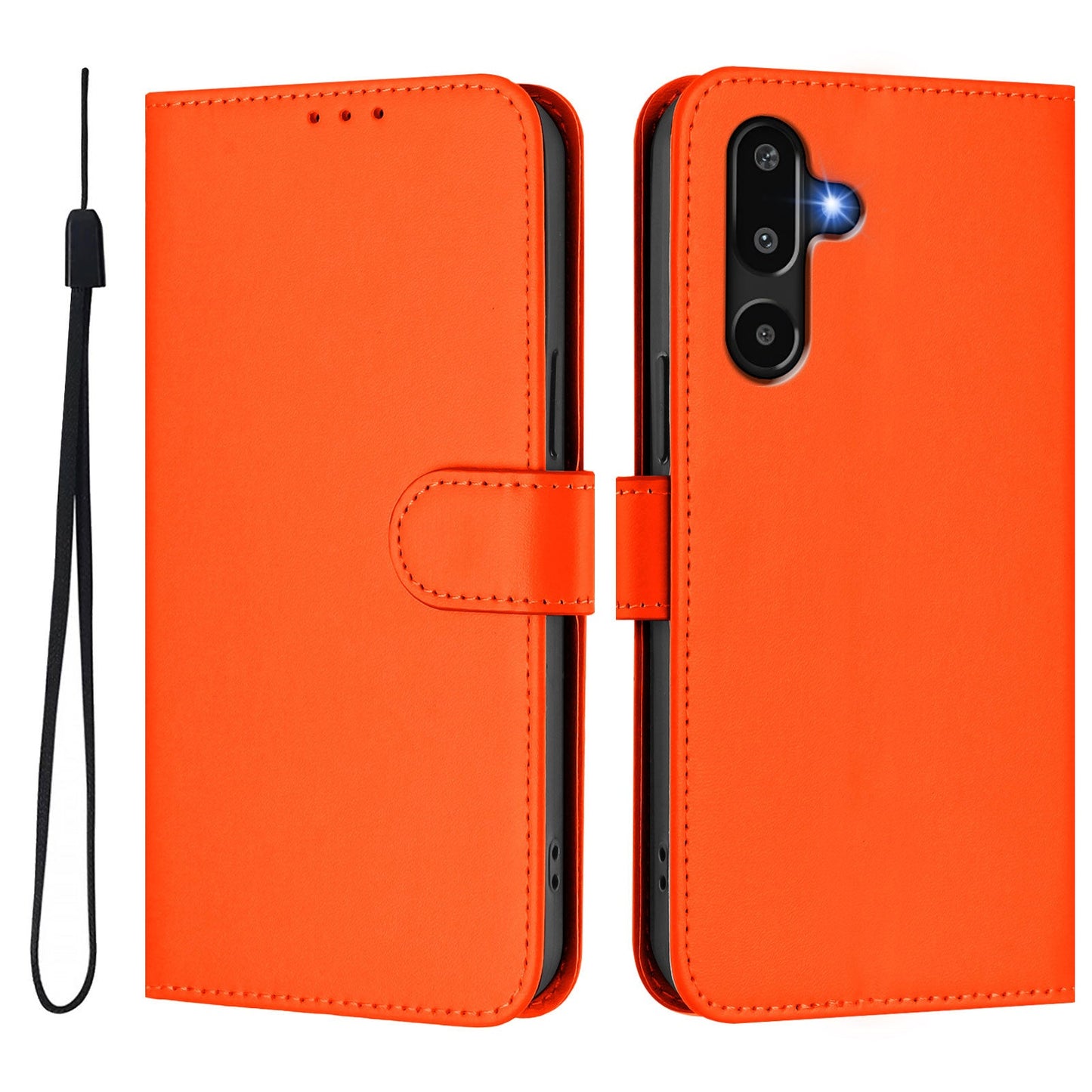For Samsung Galaxy M16 5G / Galaxy F16 5G Case Solid Color Wallet Leather Phone Cover with Strap - Orange