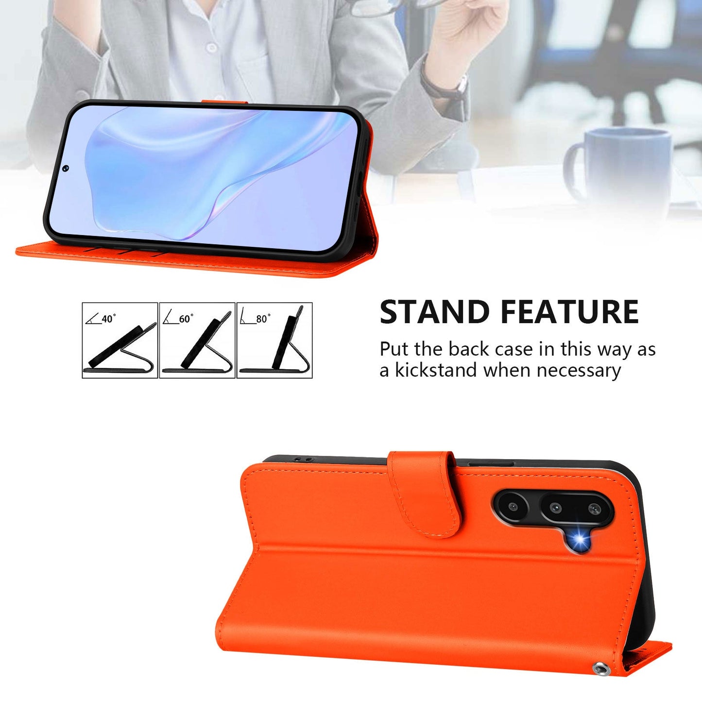 For Samsung Galaxy M16 5G / Galaxy F16 5G Case Solid Color Wallet Leather Phone Cover with Strap - Orange